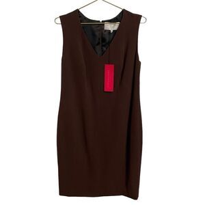 Cynthia Fields NY Espresso Brown V Neck Sleeveless Shift Dress Size 10 NEW